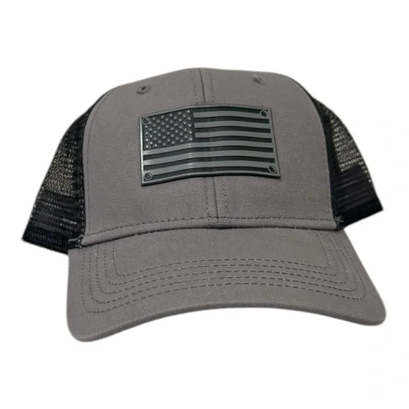 Gray Mesh Trucker Hat with American Flag - Picture 3 of 5